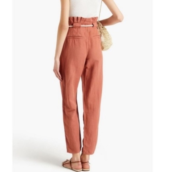 Veronica Beard Karter Paperbag Linen Belted High Rise Straight Leg Pants Sz 4 - Picture 6 of 10